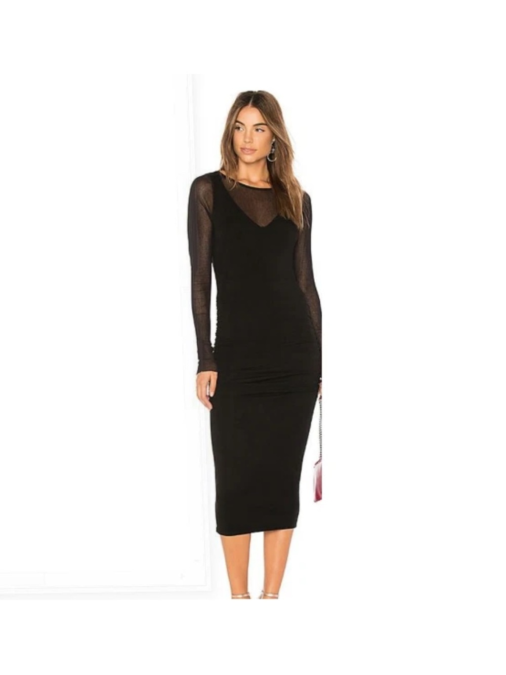 Michael Stars Mesh Sleeve Knit Midi Dress - size Medium
